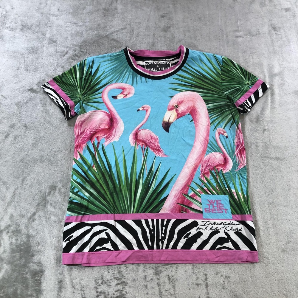 Dolce & Gabbana Shirt Womens Size 40 Multicolor Flamingo Ringer Tee Khaled Italy